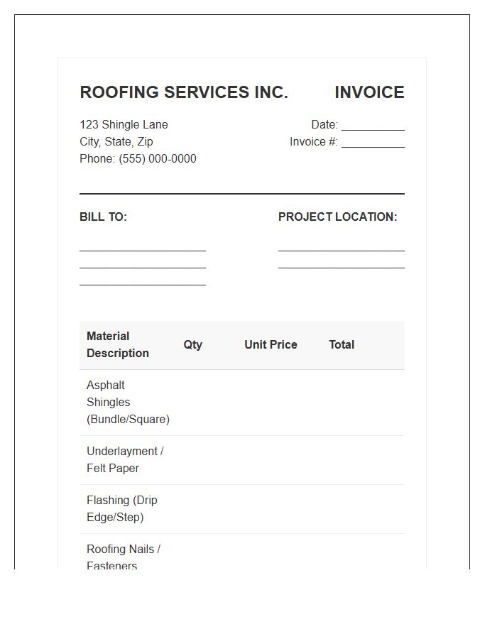 Roofing Repair Material Invoice Template