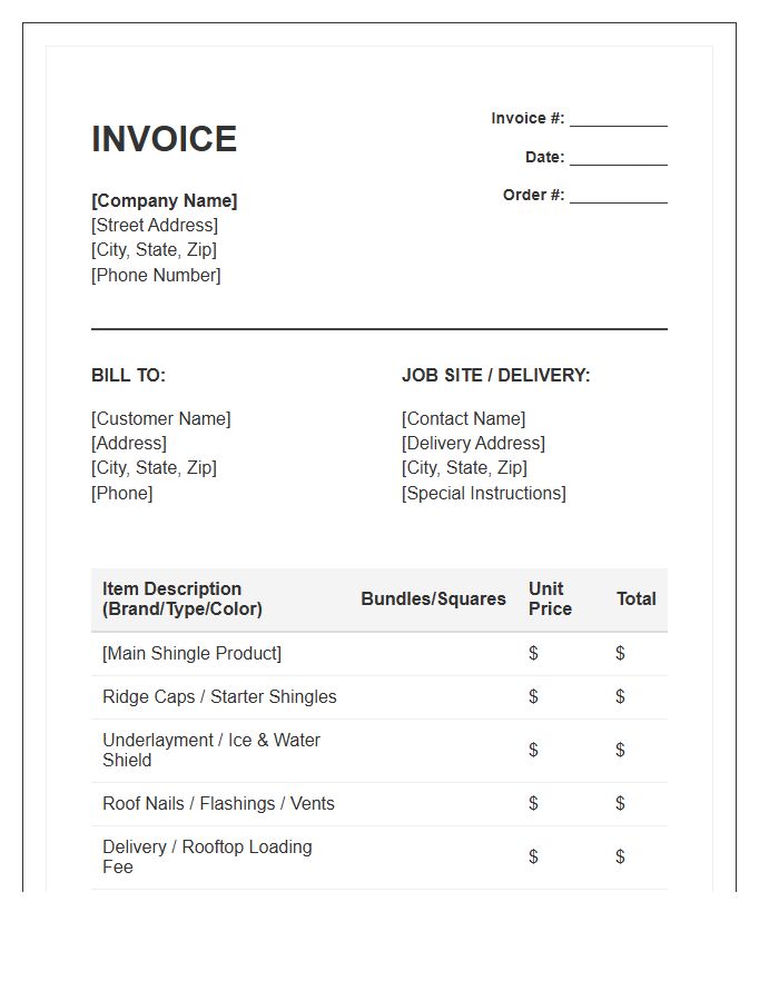 Roofing Shingle Purchase Invoice Template