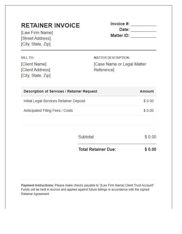 Attorney Client Retainer Invoice Template