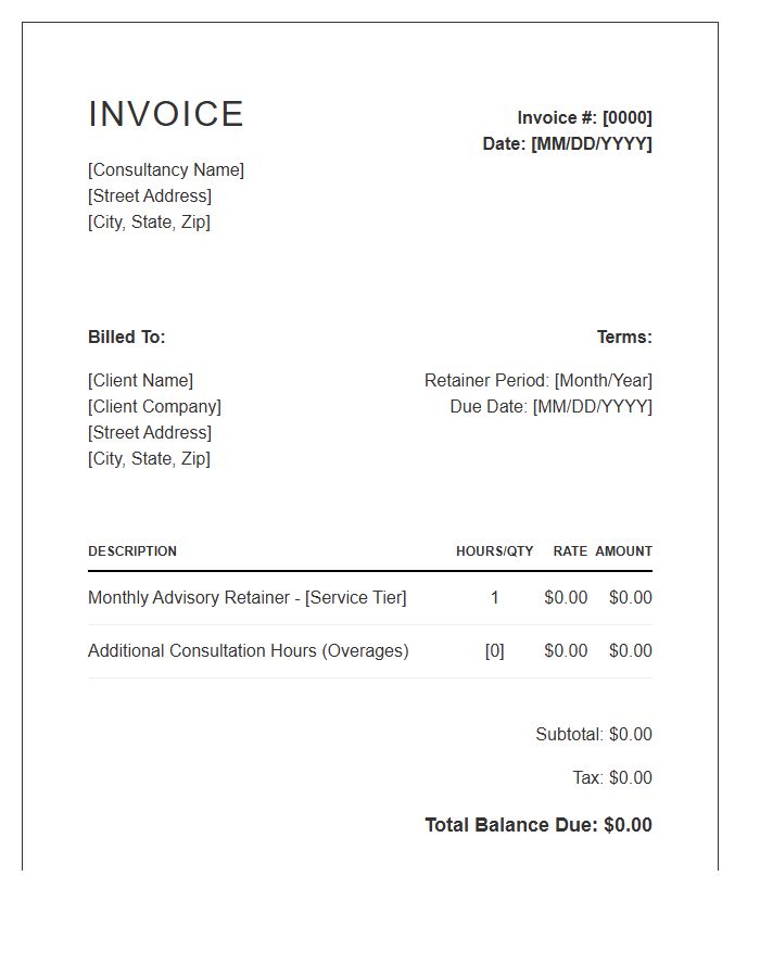 Business Consulting Retainer Invoice Template