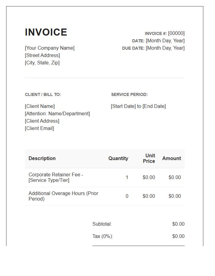 Corporate Retainer Fee Invoice Template