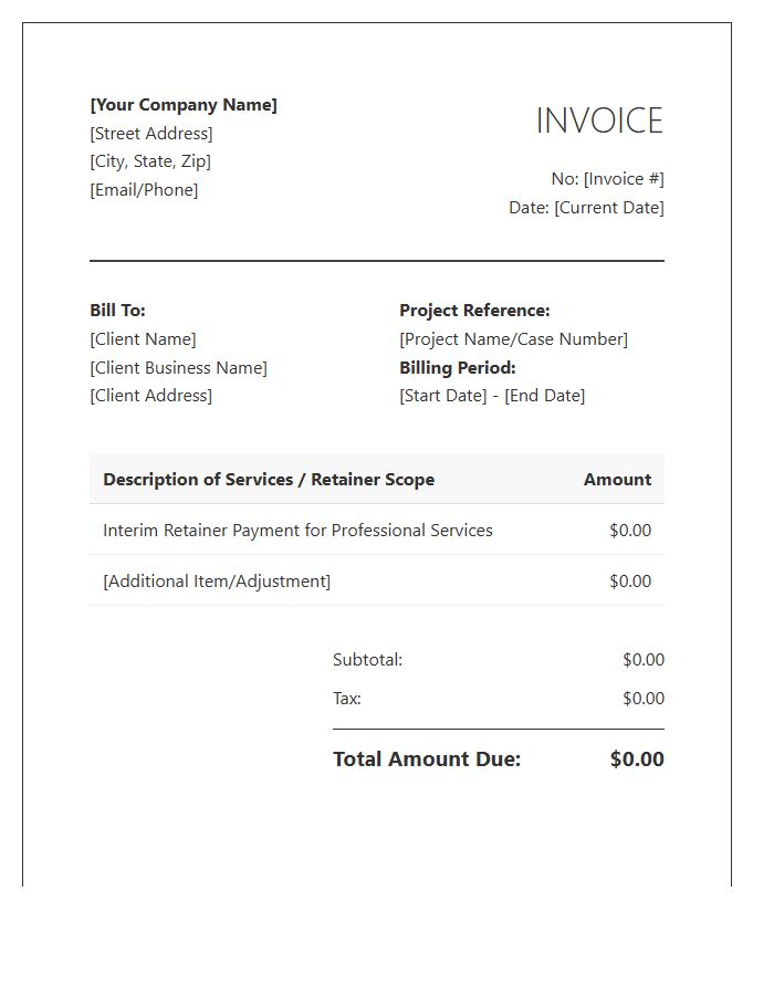 Interim Retainer Fee Invoice Template