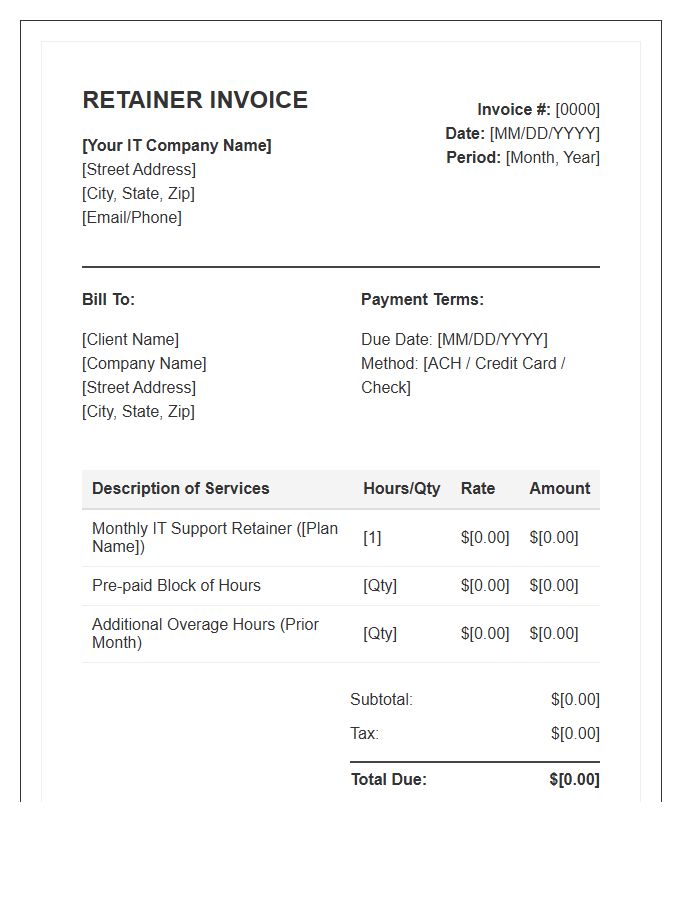 IT Services Retainer Invoice Template