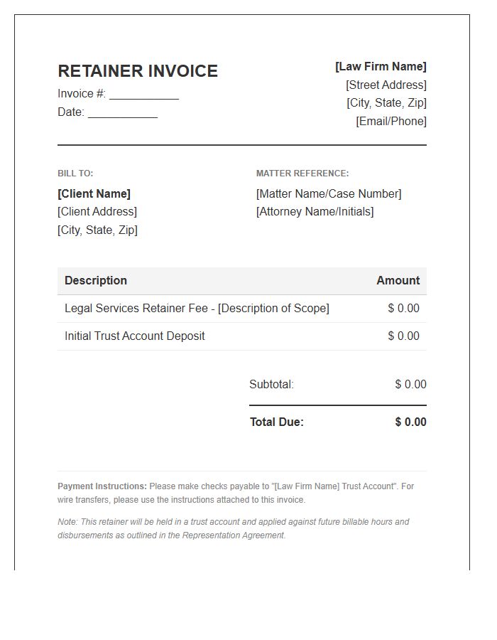 Legal Retainer Fee Invoice Template