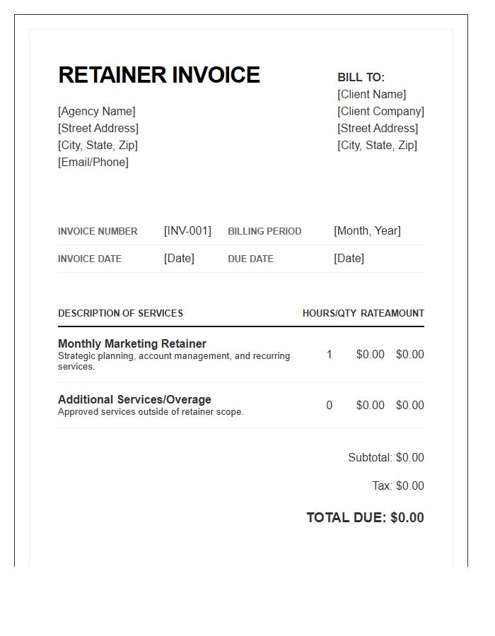Marketing Agency Retainer Invoice Template