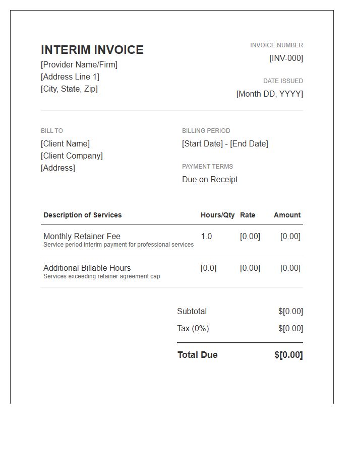 Monthly Interim Retainer Invoice Template