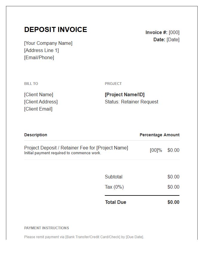 Project Deposit Retainer Invoice Template