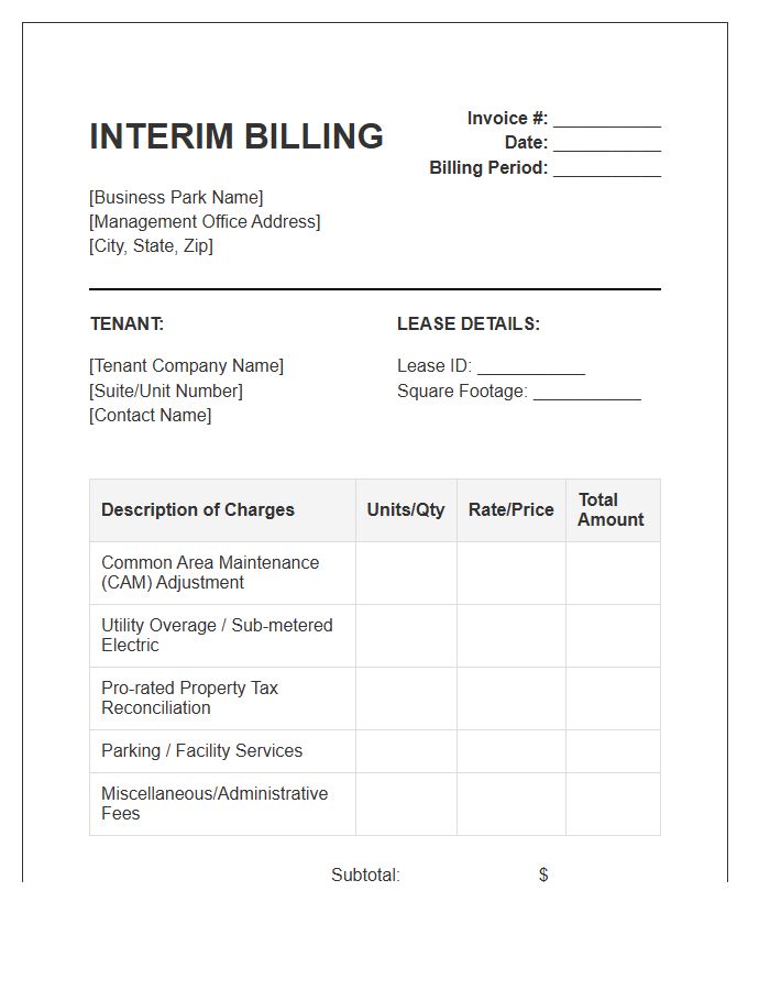 Business Park Lease Interim Billing Invoice Template