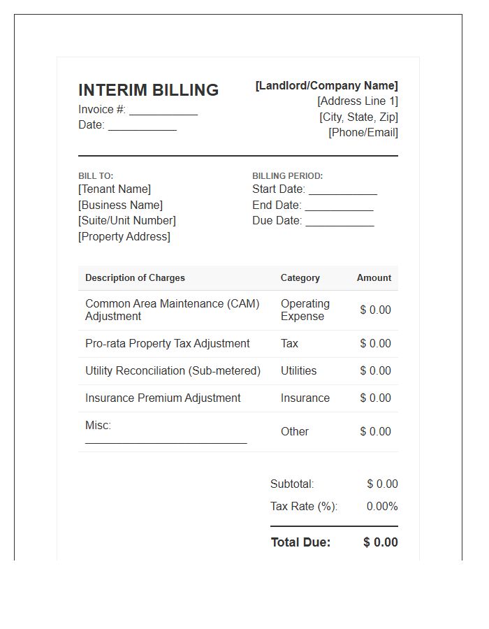 Commercial Landlord Interim Billing Invoice Template