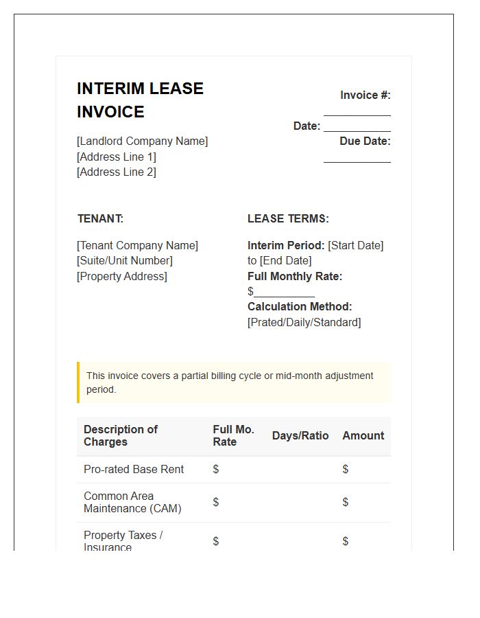 Commercial Lease Mid Month Interim Invoice Template