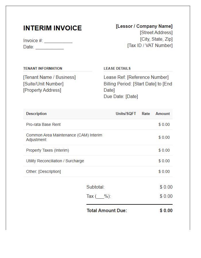 Commercial Property Lease Interim Invoice Template