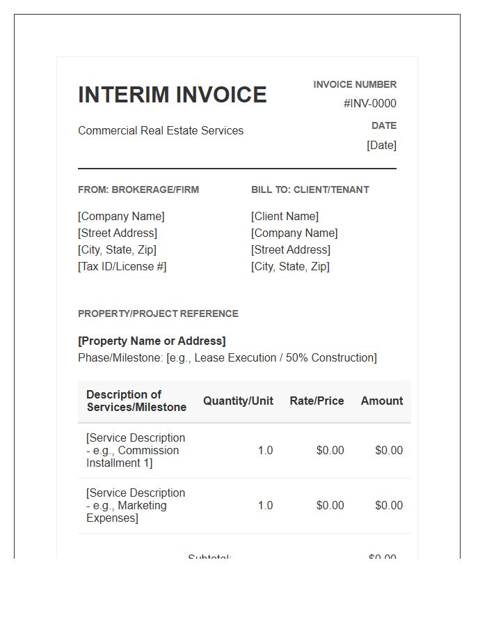 Commercial Real Estate Interim Invoice Template