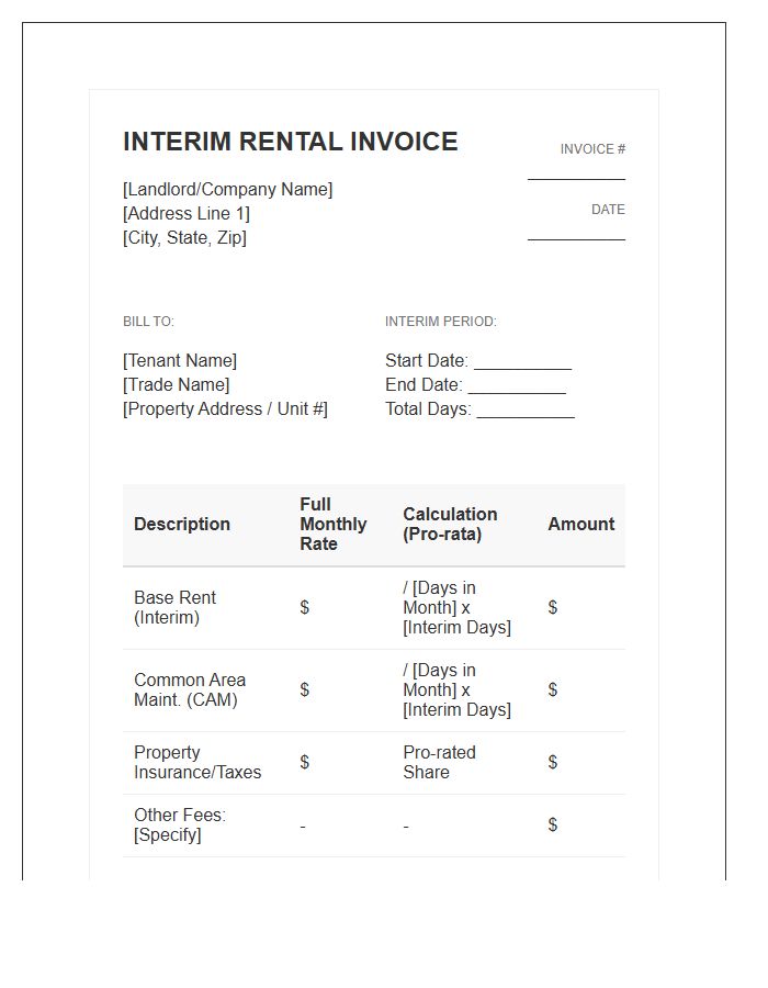 Commercial Rental Interim Period Invoice Template