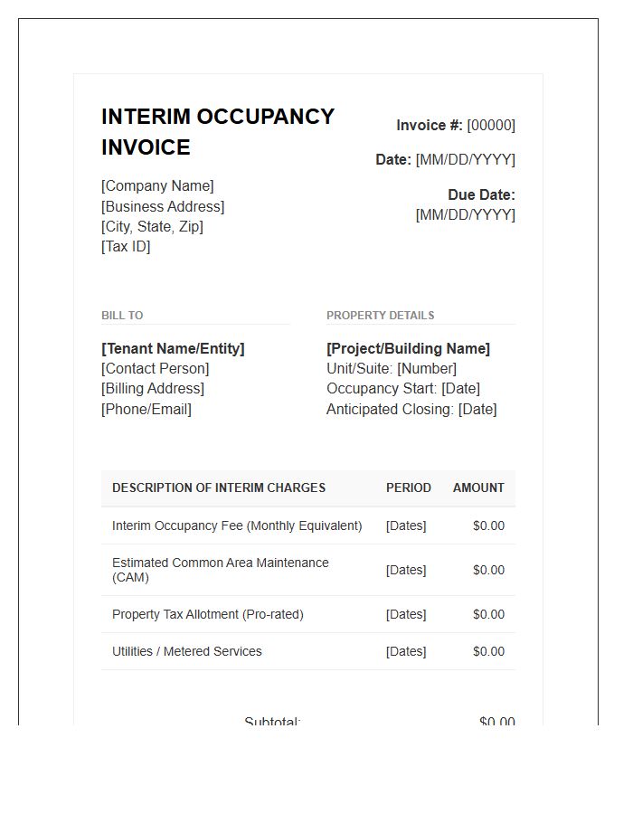 Commercial Space Interim Occupancy Invoice Template