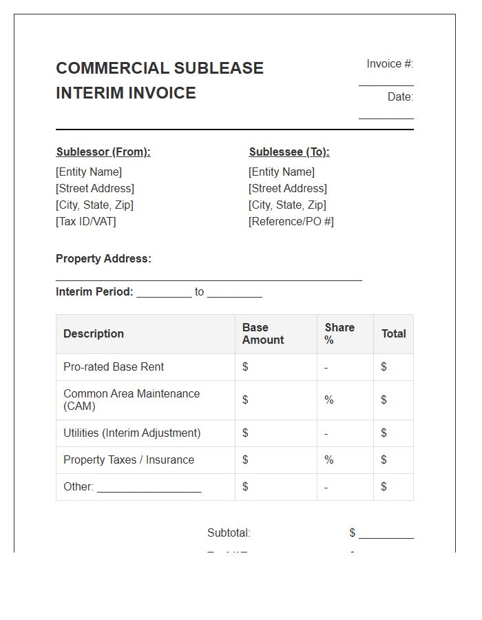 Commercial Sublease Interim Payment Invoice Template