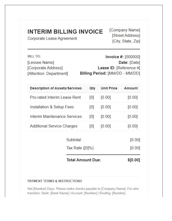 Corporate Lease Interim Billing Invoice Template