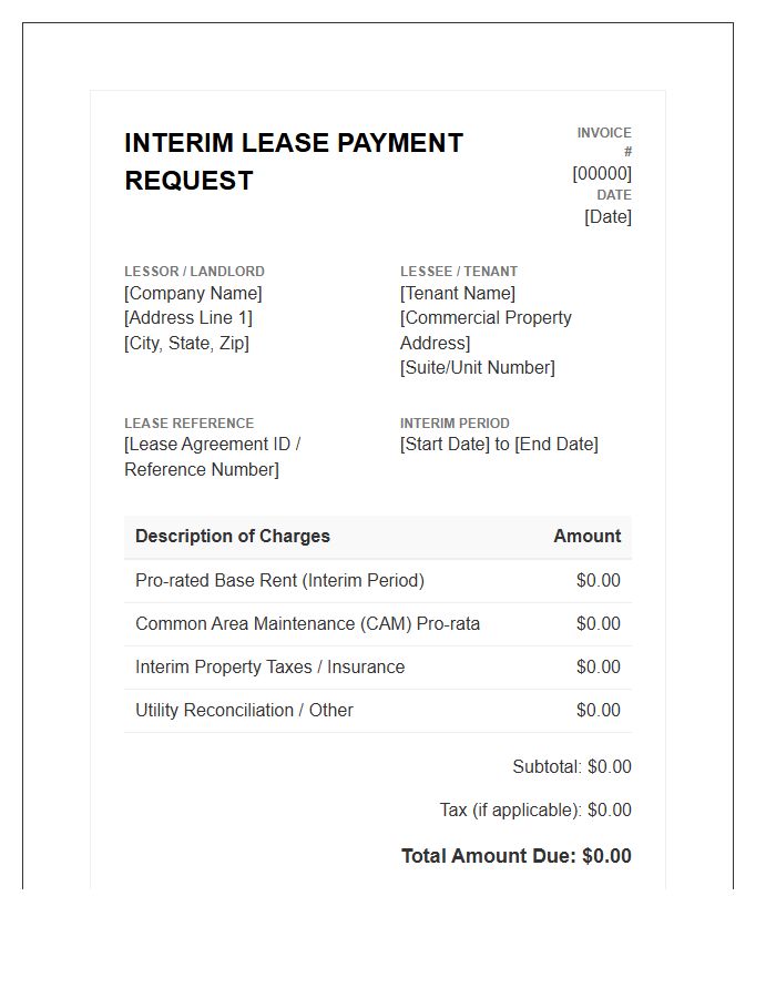 Interim Commercial Lease Payment Request Invoice Template