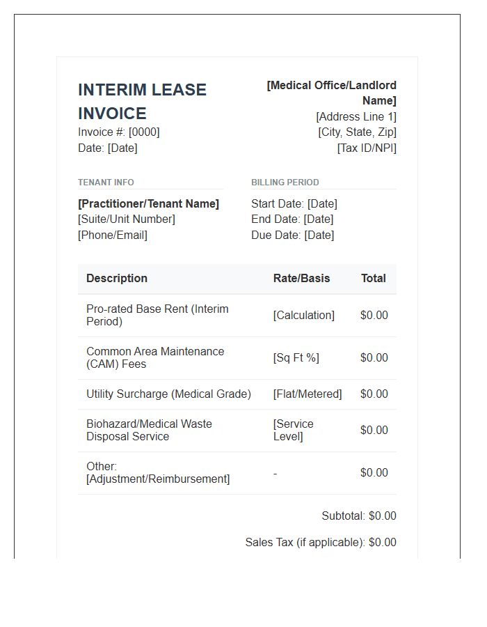 Medical Office Lease Interim Invoice Template