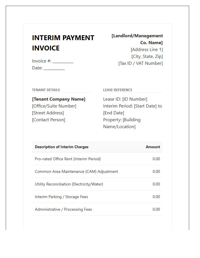 Office Lease Interim Payment Invoice Template