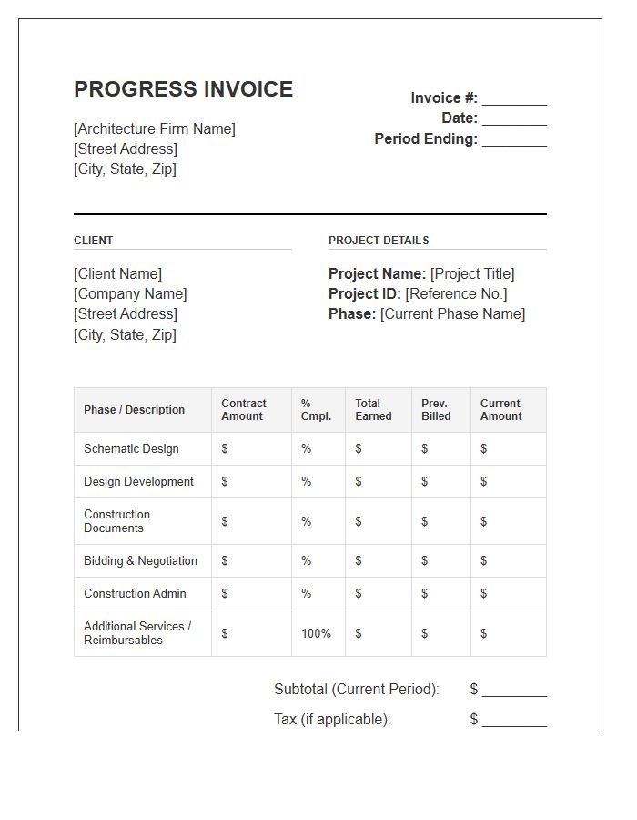 Architect Monthly Progress Invoice Template
