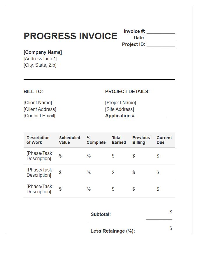 Commercial Project Progress Invoice Template