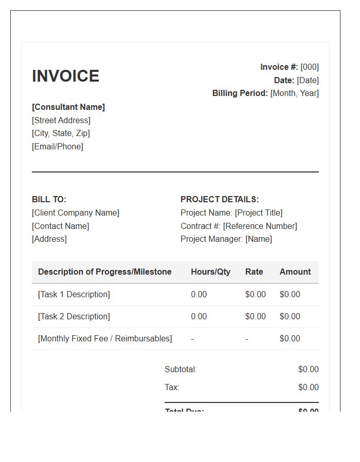 Consultant Monthly Progress Invoice Template