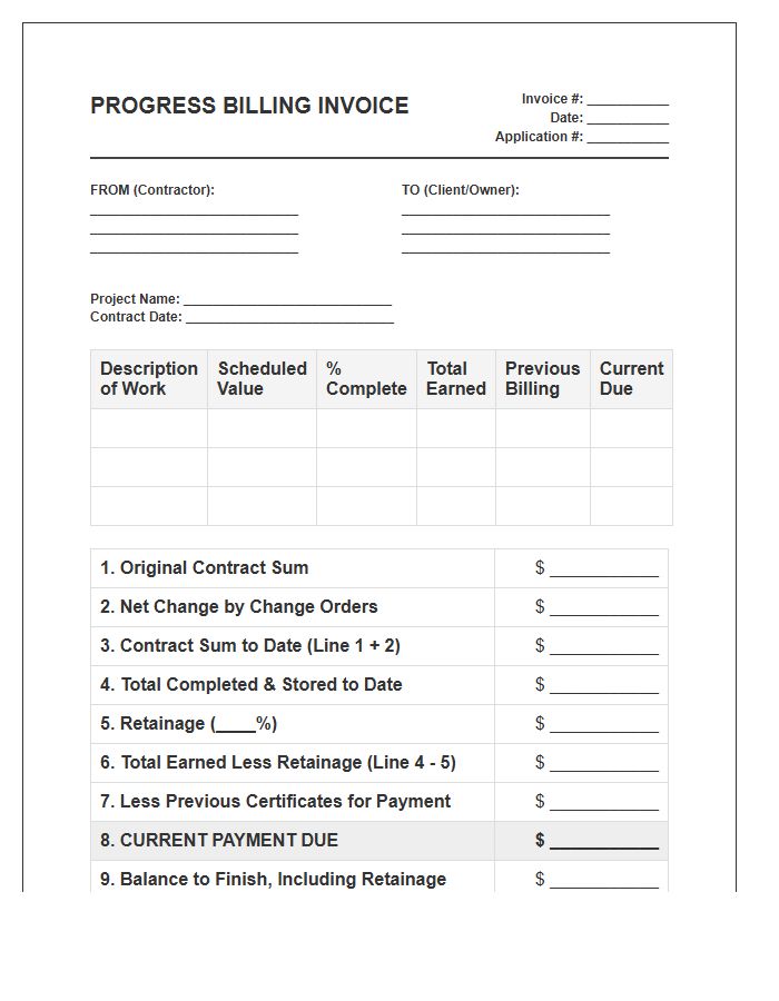 Contract Progress Billing Invoice Template