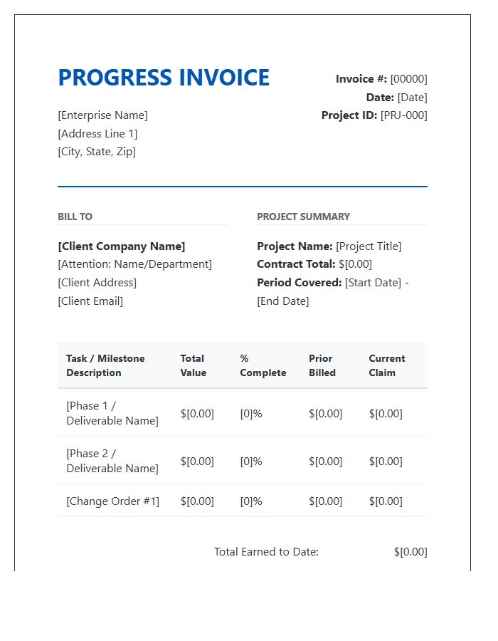 Enterprise Project Progress Invoice Template