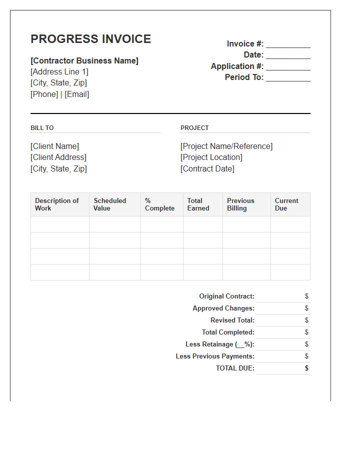 General Contractor Progress Invoice Template
