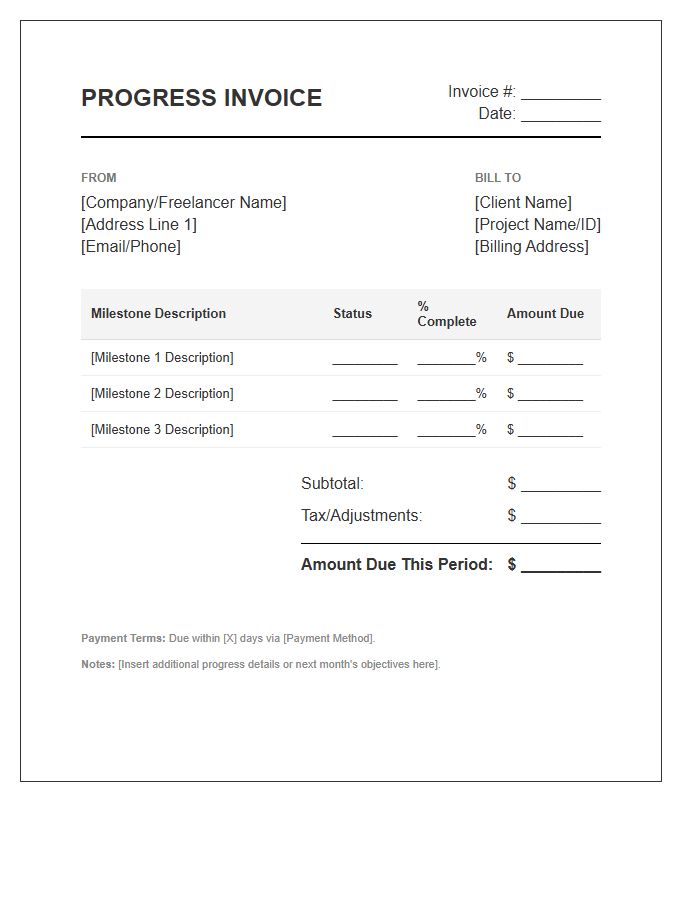 Monthly Milestone Progress Invoice Template