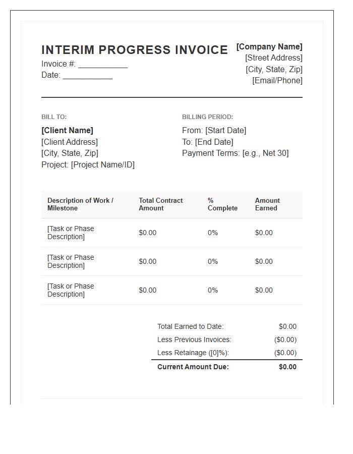 Professional Interim Progress Invoice Template