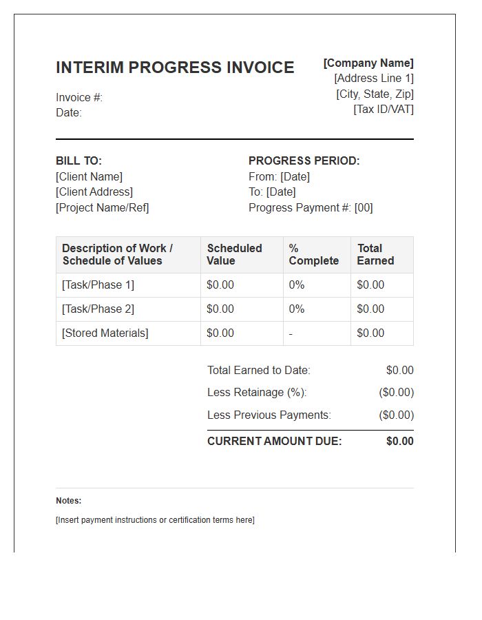 Standard Interim Progress Invoice Template