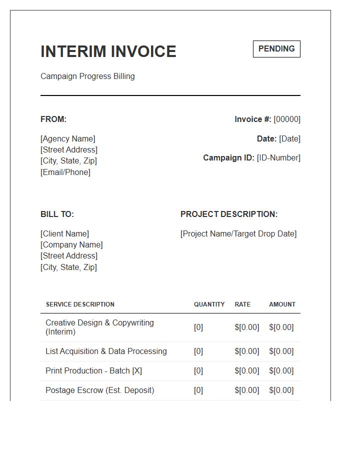 Direct Mail Marketing Interim Invoice Template