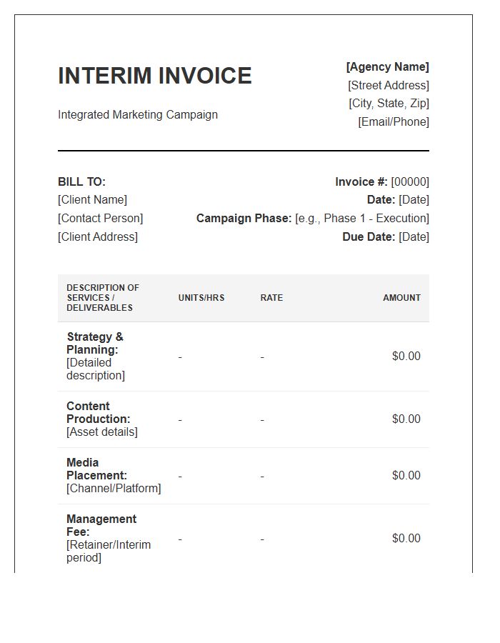 Integrated Marketing Campaign Interim Invoice Template