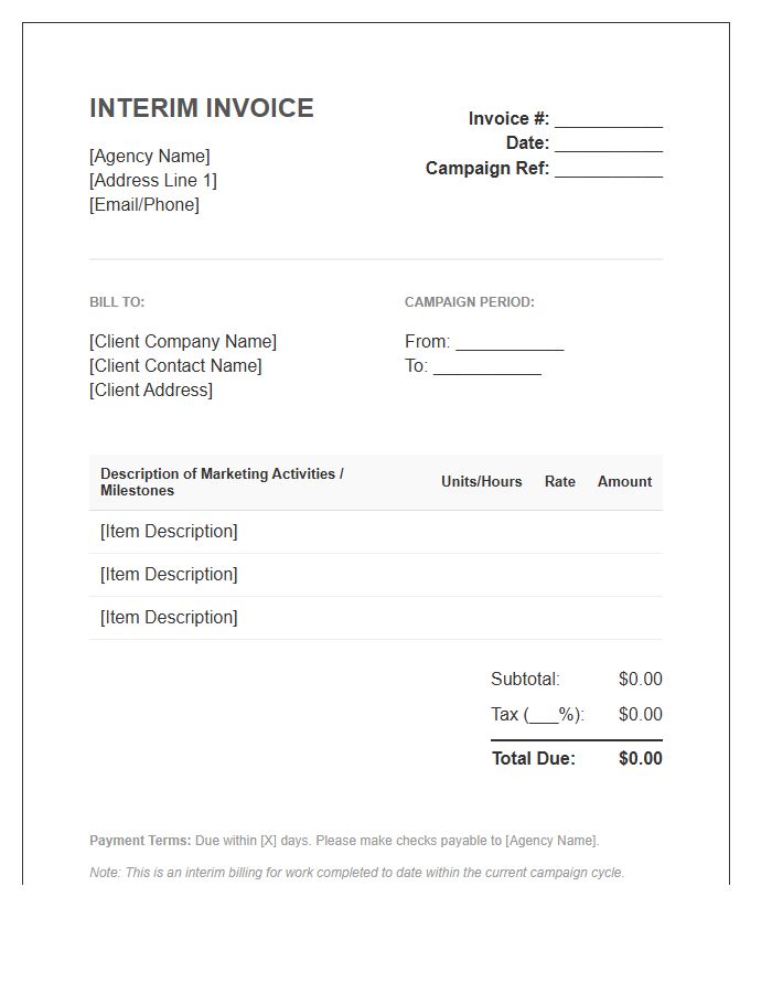 Interim Marketing Campaign Billing Invoice Template