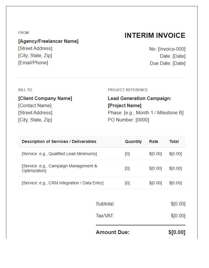 Lead Generation Project Interim Invoice Template