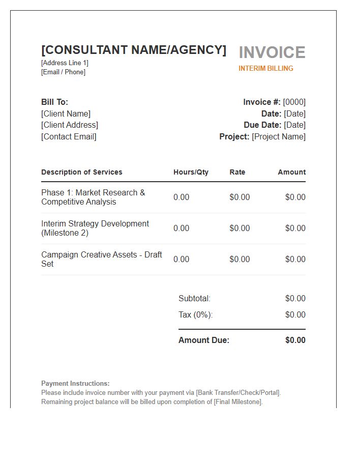Marketing Consulting Interim Invoice Template