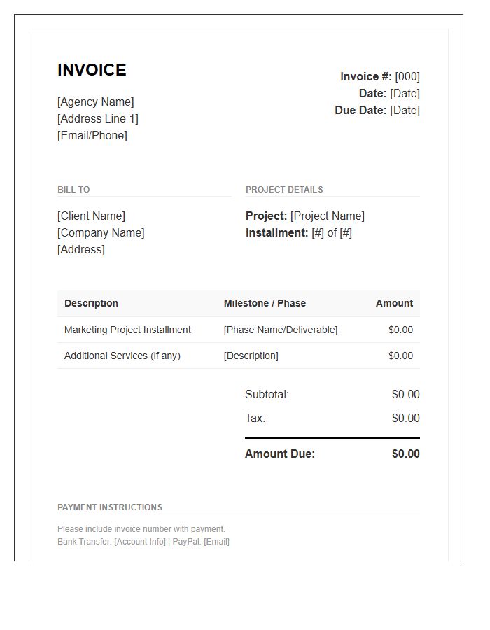 Marketing Project Installment Invoice Template