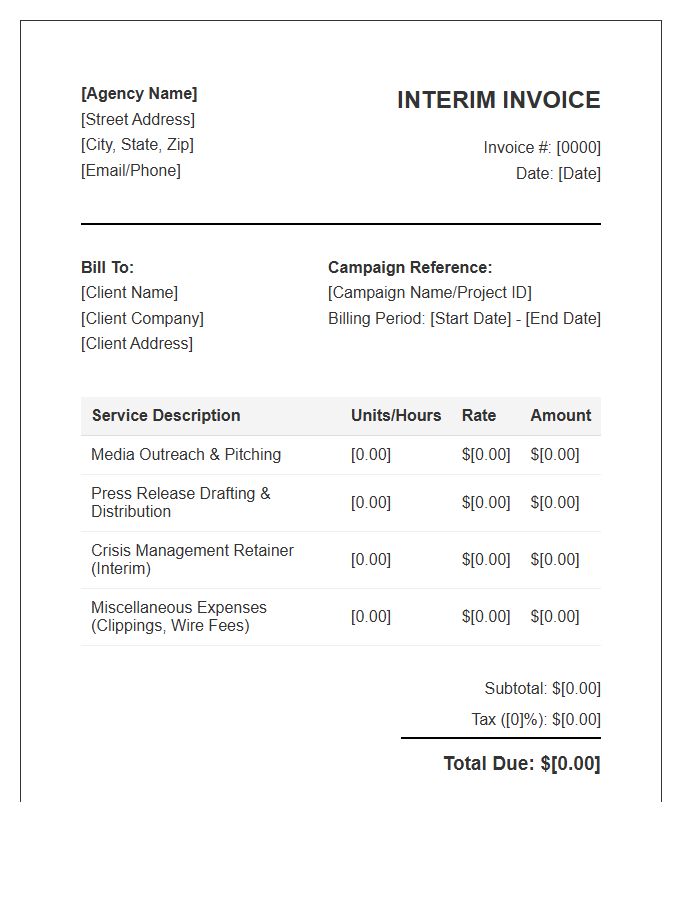 Public Relations Interim Campaign Invoice Template
