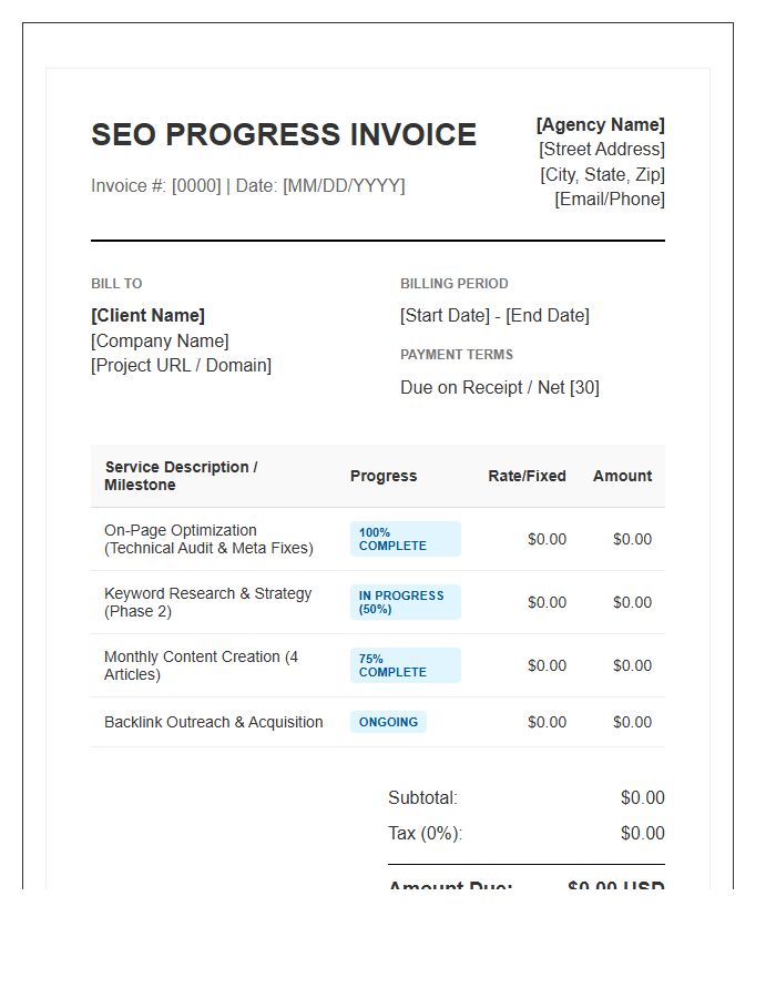 Search Engine Optimization Progress Invoice Template