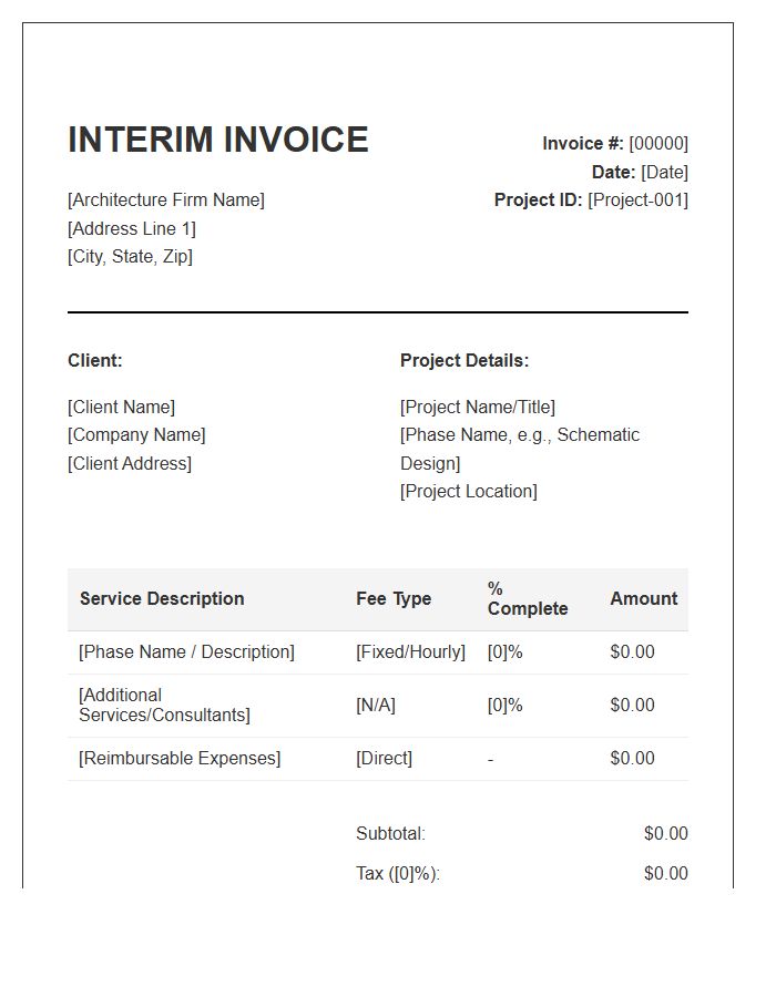 Architectural Project Phase Interim Invoice Template