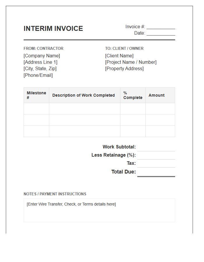 Construction Milestone Payment Interim Invoice Template