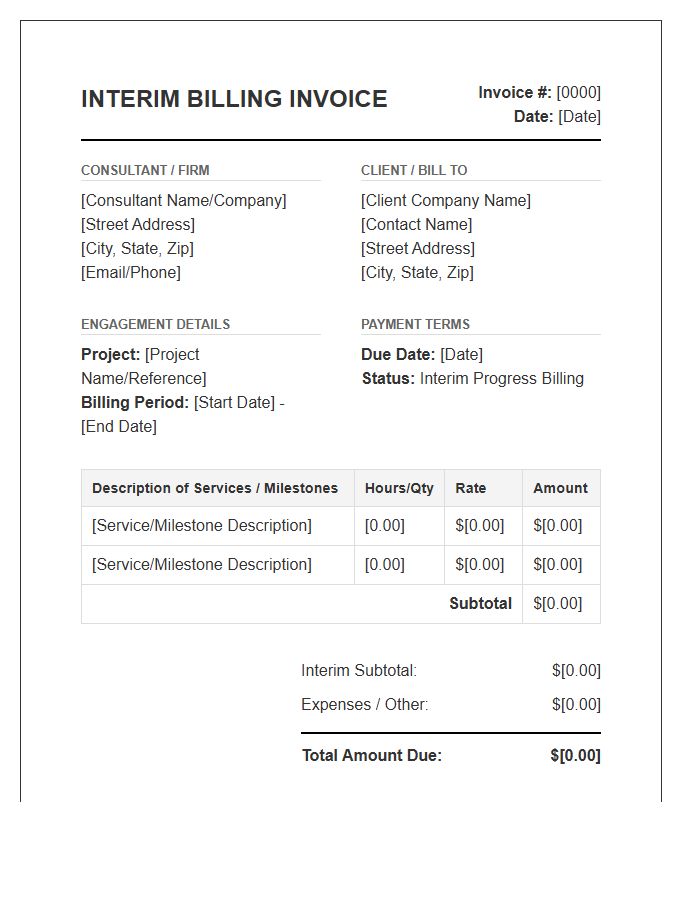 Consulting Engagement Interim Billing Invoice Template