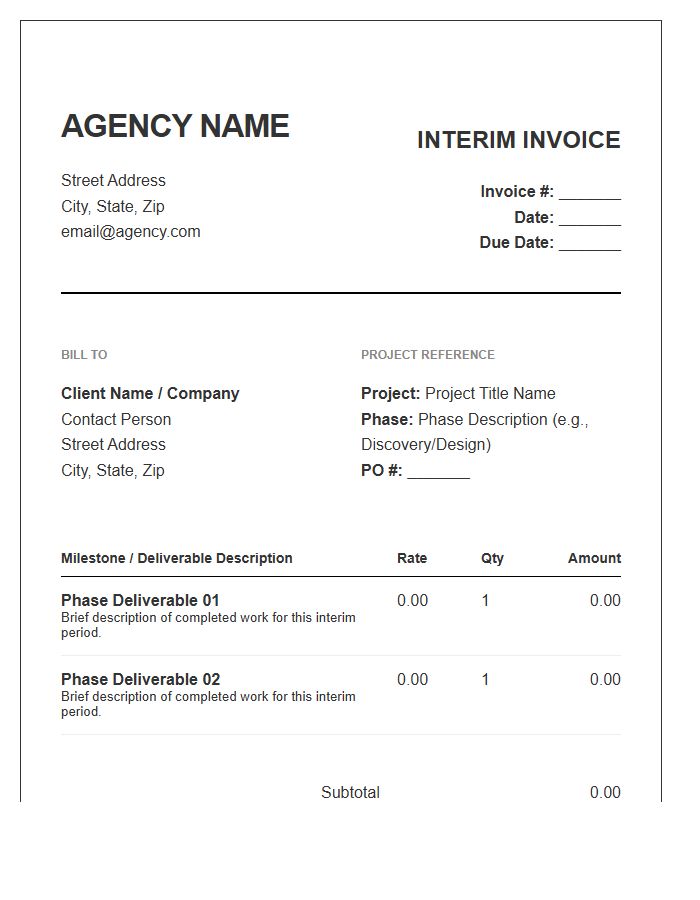 Creative Agency Project Phase Interim Invoice Template