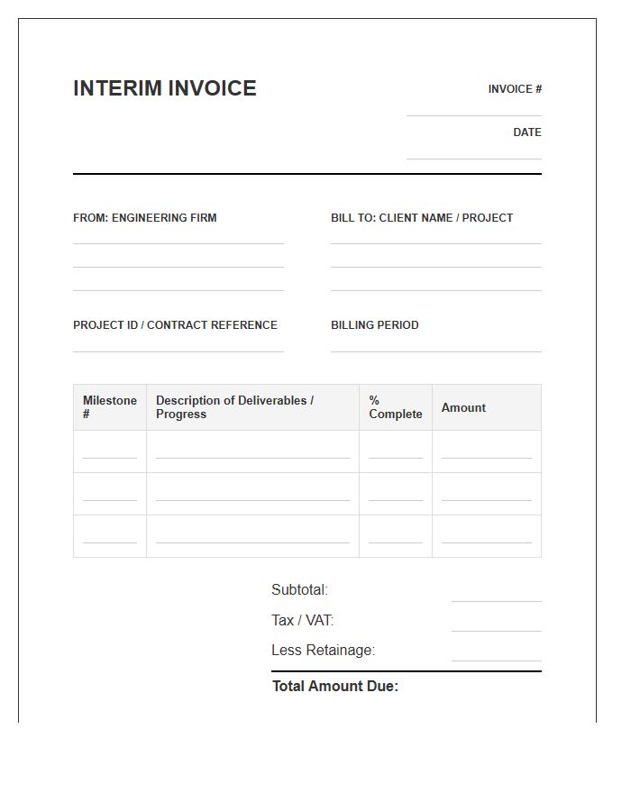 Engineering Milestone Progress Interim Invoice Template