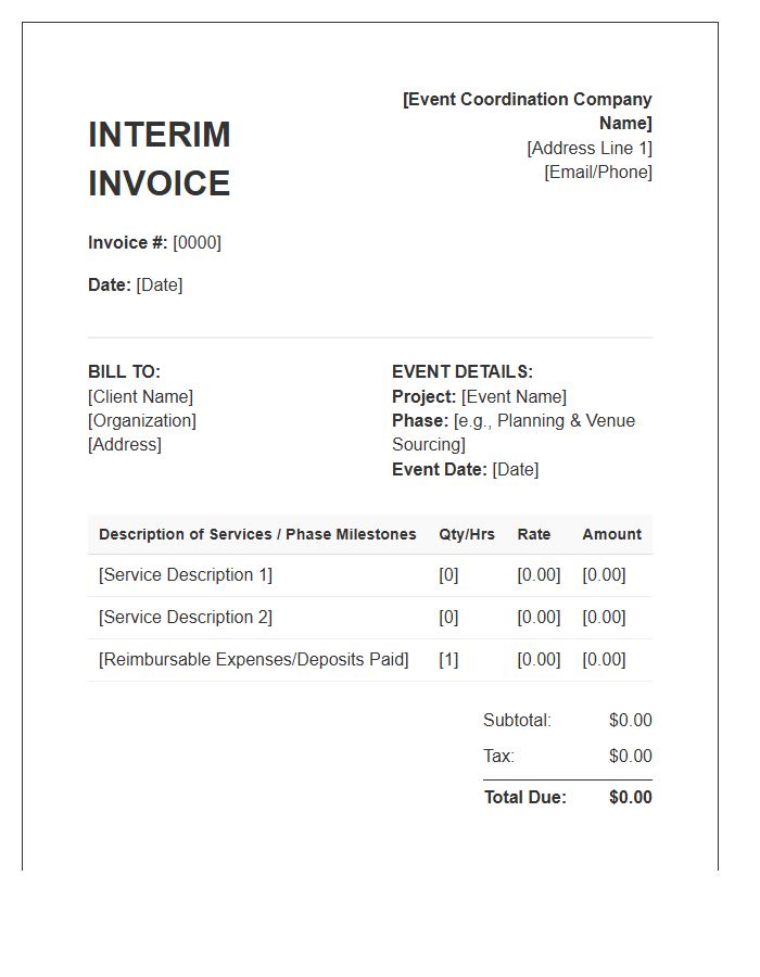 Event Coordination Project Phase Interim Invoice Template