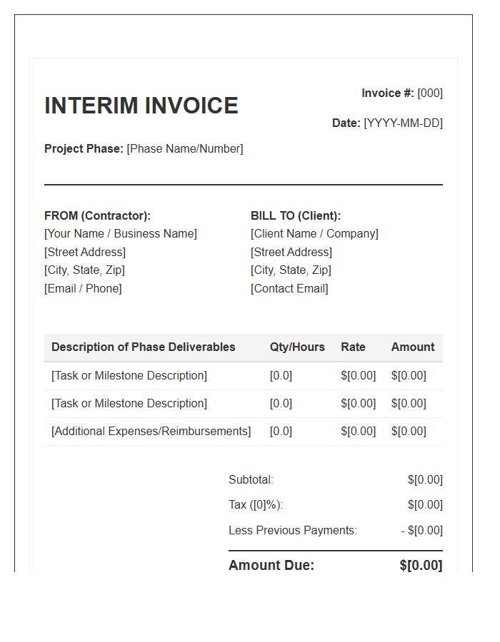 Freelance Contractor Project Phase Interim Invoice Template