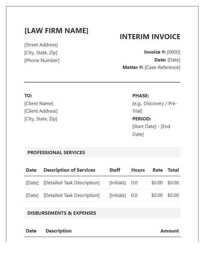 Legal Services Phase Interim Invoice Template