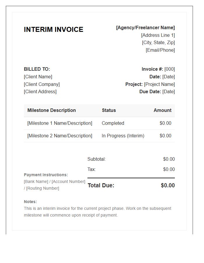 Marketing Project Milestone Interim Invoice Template