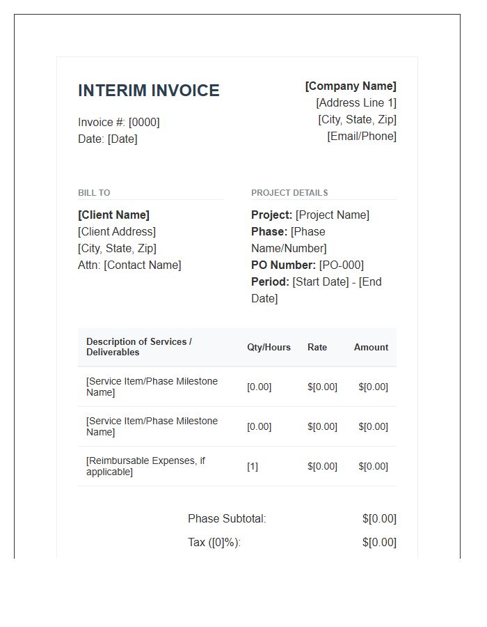 Professional Services Project Phase Interim Invoice Template